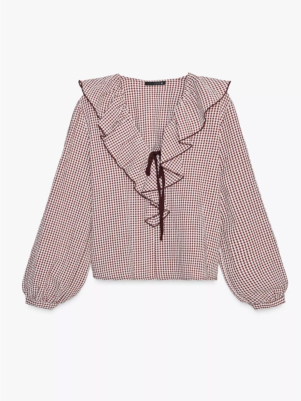 Zara Plaid Ruffle Long Sleeve Blouse | Size: XS